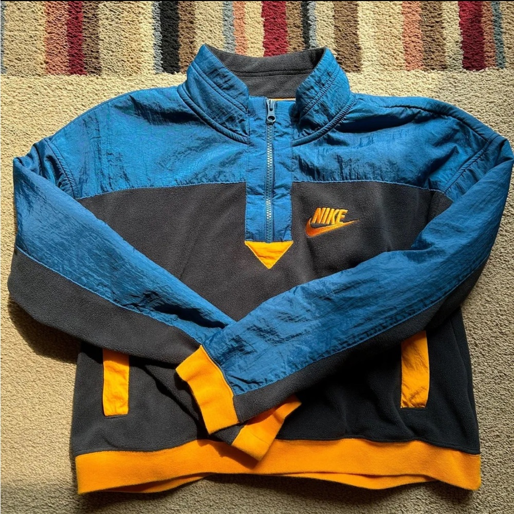 Nike Blue and Black Cropped Quarter-Zip Sweatshirt